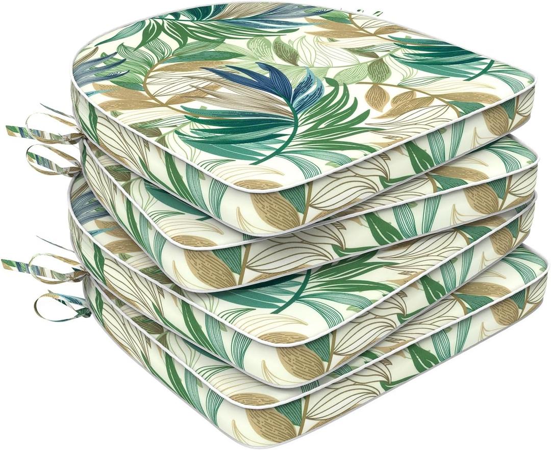 Set of 4 Outdoor Chair Cushions 19"x19"x2",Water Repellent Dining Seat Cushion with Ties and Removable Covers, Chair Cushions for Indoor and Patio Furniture, Lush Leaf Green