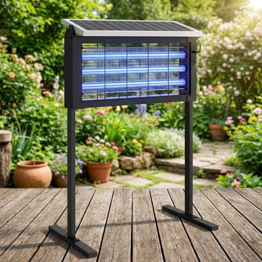 Large Solar Bug Zapper Outdoor, Solar Mosquito Zapper for 3000 sq.ft, Waterproof Mosquito Killer with Stand, Rechargeable Flying Insect Trap for Patio, Yard, Garden, Camping with 20W Solar Panel