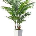 6FT Artificial Palm Tree, Tall Faux Palm Tree Indoor with Fake Plants Tall, Artificial Plants with Lifelike Leaves for Home Office Decor (White)