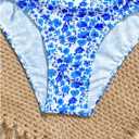 Girl's Ditsy Floral Bathing Suits 2 Piece Ruched Wireless Boho Bikini Swimsuits Summer Beachwear (Blue)