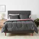 Amazon Basics Full/Queen Comforter Set with Plaid, Striped Sheets, 7-Piece Red Simple Stripe Bedding, Lightweight Microfiber Bed-in-a-Bag