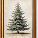 VIYYIEA Gold Framed Canvas Art, Vintage Christmas Tree Decor, 12x16Inch, Winter Retro Pine Picture Painting Gifts, xmas Decorations for Bedroom Living Room Shelf Fireplace