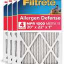 Filtrete 20x22x1 AC Furnace Air Filter, MERV 11, MPR 1000, Micro Allergen Defense, 3-Month Pleated 1-Inch Electrostatic Air Cleaning Filter, 4-Pack (Actual Size 19.81 x 21.81 x 0.81 in)