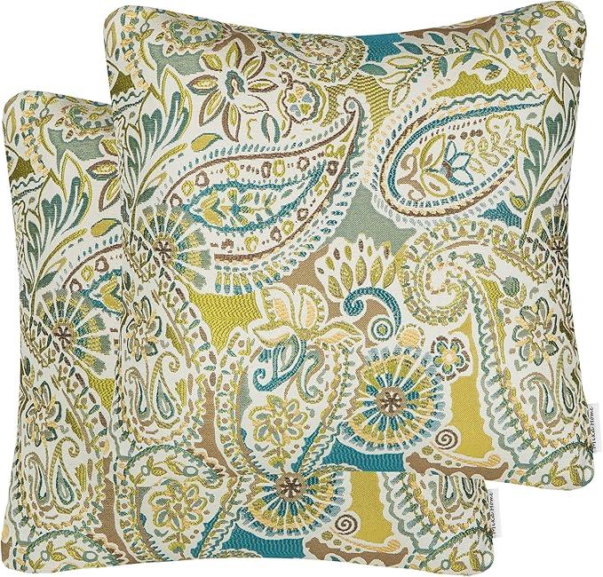Set of 2 Decorative Throw Pillow Covers, Paisley Pattern, 20 x 20 Inches