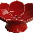 Kelendle Pedestal Fruit Bowl Centerpiece Decorative Compote Footed Bowl Ceramics Dessert Serving Bowl Tray Display Stand Lotus Drain Plate for Kitchen Counters for Fruits Breads Snacks (Red)