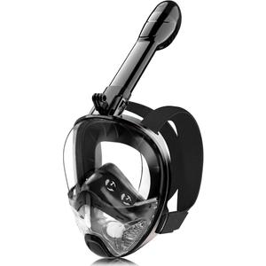 Full Face Snorkel Mask for Adults Teen, Snorkeling Gear with Detachable Camera Mount, Panoramic 180 View, Anti-Fog Anti-Leak Snorkling Set for Man and Women, Black