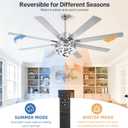 72" Ceilling Fans with Lights, Chandelier Fan Modern DC Motor Dimmable Led Fandelier Ceiling Fan with Light for Bedroom, Living Room, Indoor/Outdoor, Silver
