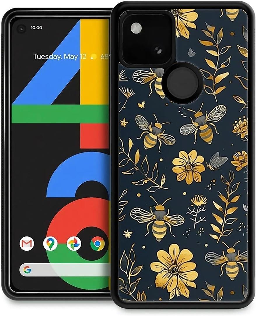 Compatible with Google Pixel 4A 5G Case,Vintage Yellow Bee Floral Amazing Pattern Design Shockproof Anti-Scratch Hard PC Back Case for Google Pixel 4A 5G