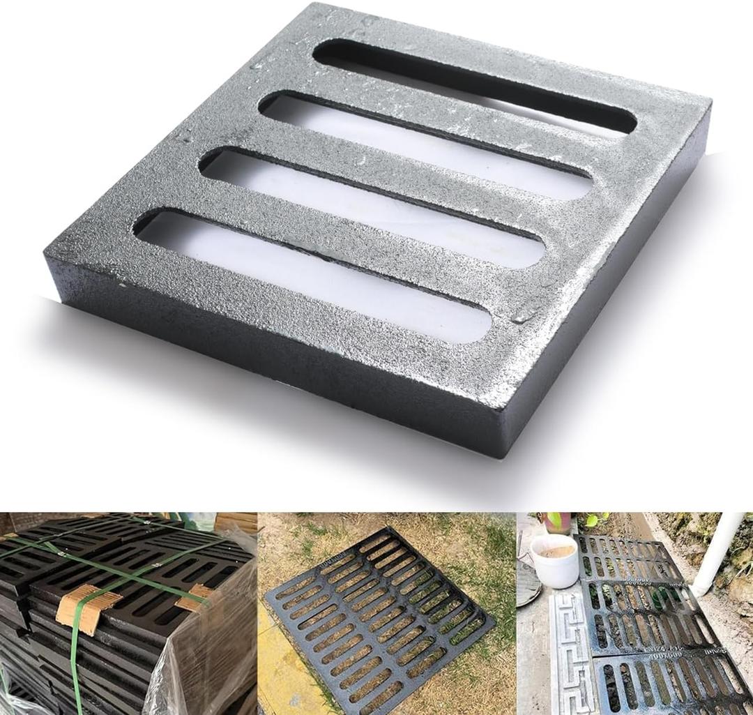 Cast Iron Drain Grate, 9 * 9in Outdoor Drain Cover, B125 Class Ductile Iron Channel Drainage Grates, Heavy Duty Sewer Grate,Black Square Drain Grate for Yard,Driveway,Concrete Floor