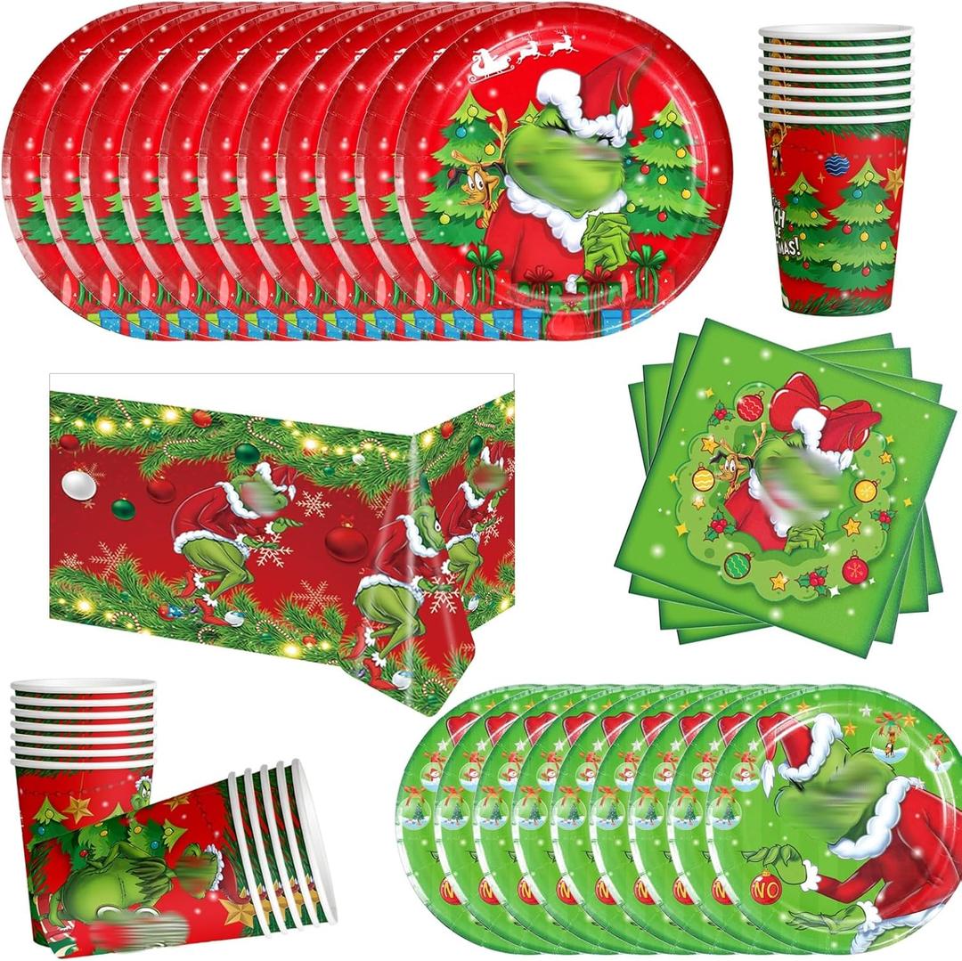 Christmas Green Monster Party Supplies Christmas Green Monster Party Favors Includes Cups Plates Napkins for Birthday Decorations Supplies