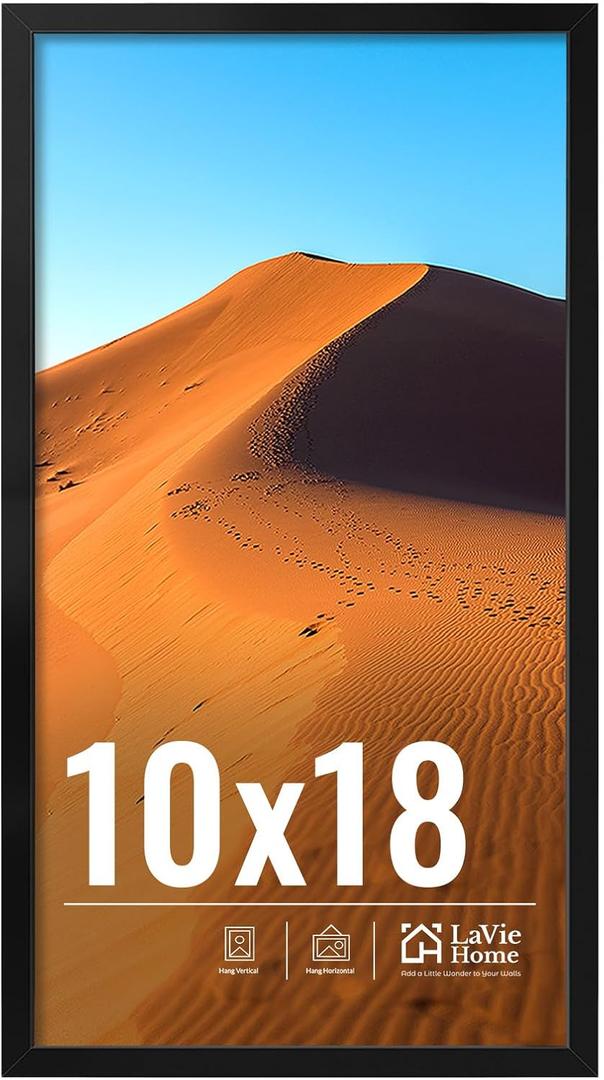 LaVie Home 10x18 Picture Frame for Wall Display, 10x18 Black Picture Frame with HD Plexiglas, 10 x 18 Poster Frame 1 Pack, Display Frame for Vertical or Horizontal, Classic Collection