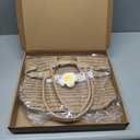 Straw Tote Bag for Women, Large Summer Beach Bag with Polka Dot Scarf & Plumeria Flower (Brown)