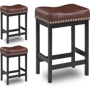KATDANS Bar Stools Set of 1, Counter Height Stools 24 Inch Saddle Stools, PU Leather Modern Kitchen Barstools with Metal Base, KS861P-Red, 1Pcs