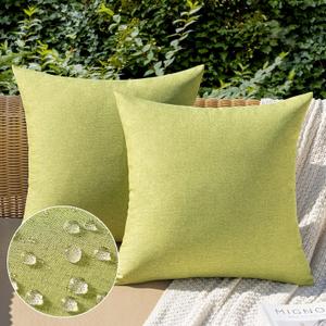 MIULEE Pack of 2 Decorative Outdoor Solid Waterproof Throw Pillow Covers Spring Faux Linen Garden Farmhouse Cushion Cases for Patio Tent Balcony Couch Sofa 18x18 Inch Moss Green
