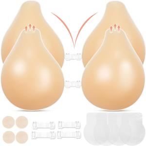 Sticky Bra Push Up 2 Pairs, Nipple Covers for Women Silicone Strapless Adhesive Bra Pasties (Nude)
