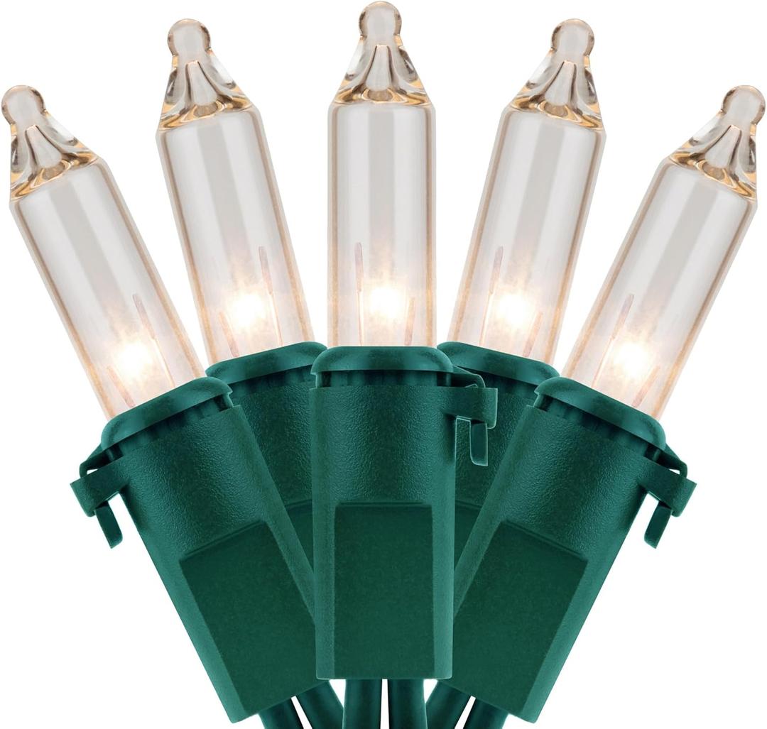 YULETIME 200 Clear Christmas Lights, Pack of 2 Sets 33 Feet 100 Count UL Certified Incandescent String Lights (Clear - Green Wire)