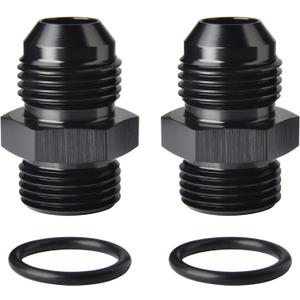 8AN Male Flare to 8AN ORB O-ring Boss Fuel Pump Rail Adapter Fitting Aluminum Black, Pack of 2