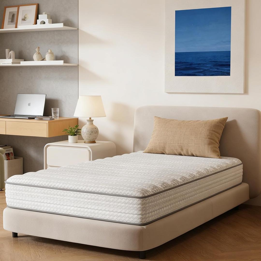 Novilla 8 Inch Twin Mattress, Hybrid Twin Size Mattresses with BioAir Comfort Foam for Pressure Relief, Medium Plush Colchones with Innerspring CertiPUR-US Certified Mattress in a Box