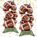 THAWAY 2 Pcs Football Party Decorations - 5 ft Giant Self Standing Foil Football Balloons with Green Field Base for Football Party Favors Sports Themed Party Decorations Game Day Celebration