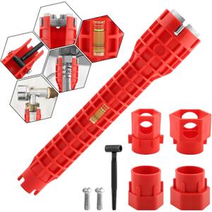 14-in-1 Multi-functional Wrench Faucet Sink Installer Tool for Toilets and Kitchens - Red Plumbers Wrench