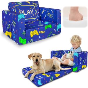 Beavtaens Kids Couch: Super Soft Toddler Sofa Bed Fold Out for Girls and Boys Flip Out Convertible Lounge Chair (Gamepad)