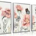 3pcs Pink Peony Floral Canvas Wall Art Butterfly Blossom Posters Prints Watercolor Bouquet Wall Decor Pictures For Living Room Classroom Bedroom Decoration Unframed