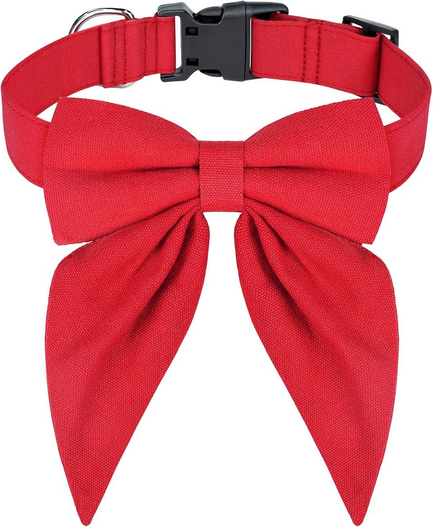 Malier Christmas Dog Collar with Bow tie, Classic Red Dog Christmas Collars for Girl and Boy, Cute Adjustable Holiday Puppy Collars for Small Medium Large Dogs Cats Pets (Medium, Red)