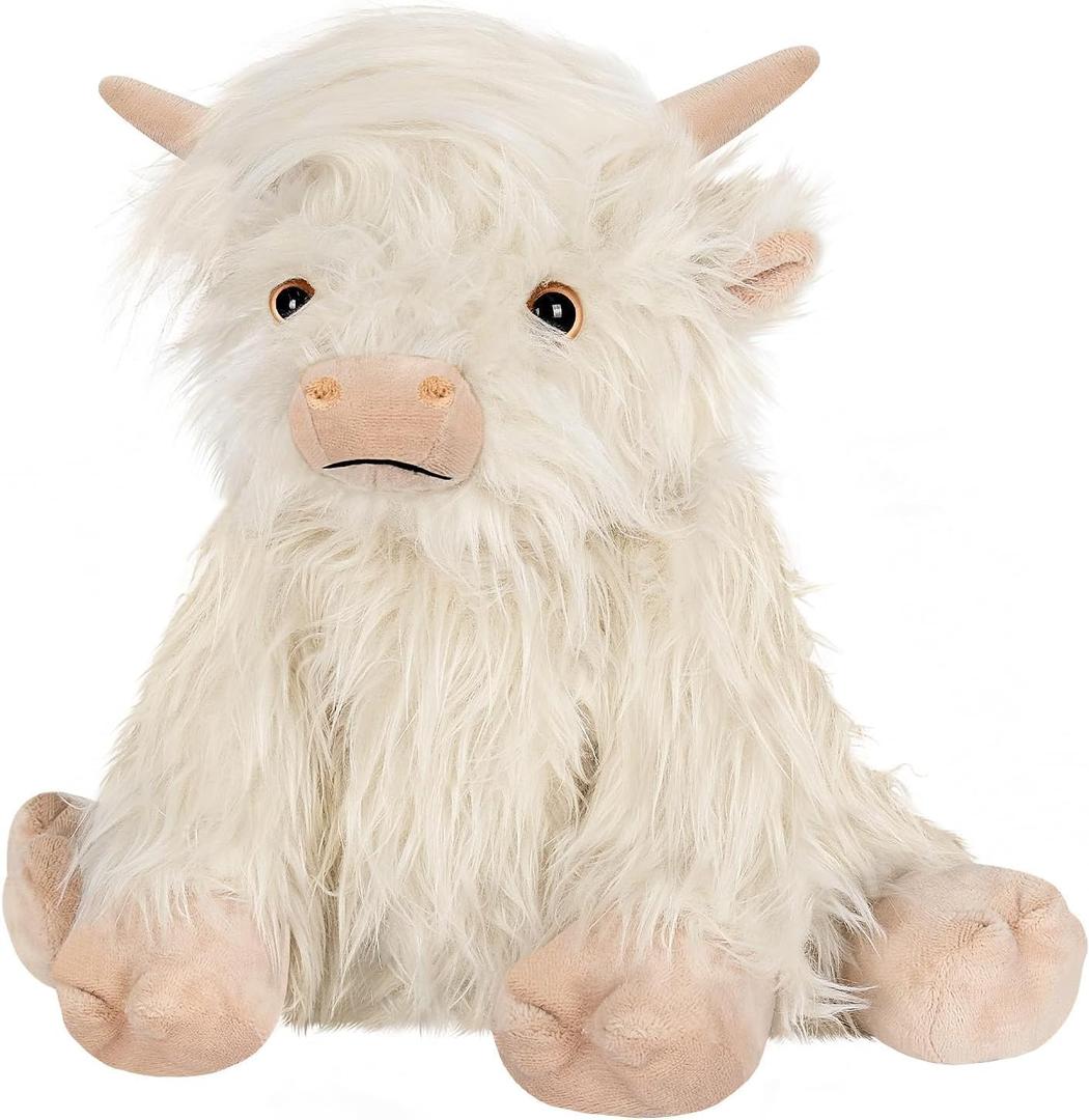 SUZZIPAD White Highland Cow Stuffed Animal, Microwave Plushies for Girls, Cute Warmer Plush Toy for Stress Relief, Gifts for Kids, Unscented