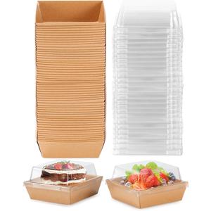 Charcuterie Boxes with Clear Lids, 50 Pack 4x4 Inch Mini Disposable Square Dessert Boxes Bakery Snack Boxes to Go Food Containers for Sandwich, Sushi, Donuts & Cake Slice