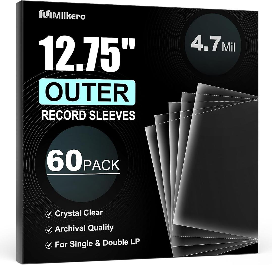 60 Vinyl Record Sleeves Outer, 4.7 Mil Crystal Clear Vinyl Protective Sleeves, 12.75'' x 12.75'' Record Sleeve Compatible with Single and Double LP Album Covers