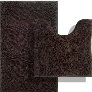 BOANKODU Bathroom Mat Sets 2 Piece, Absorbent Non-Slip Very Soft Chenille Mat, 32x20 Inch + 20x20 Inch U Shape, Machine Washable (Coffee)