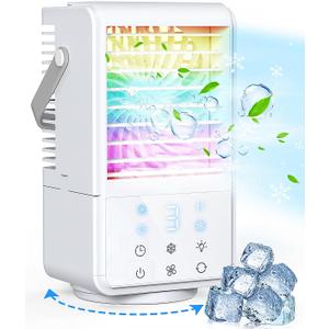 Portable Air Conditioners, 3 Wind Speeds & 2 Spray Modes Evaporative Personal Air Cooler, 9H Timer and 7 Color Night Light Personal Air Conditioner for Room, Car and Office, Oscillating Cooling Fan