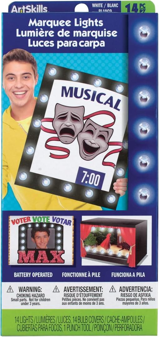 ArtSkills Poster Lights, Marquee Style, Poster Board Decorations, Sign Making & Science Fair Board Supplies, Battery-Operated String Light Kit, 14 Lights