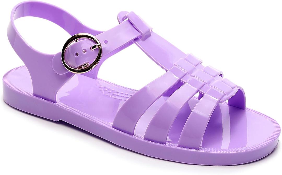 Toddler Sandals Jelly Shoes Girls Unisex Boy Flat Retro Slides Clear Kids Water Slippers Slingback Summer Beach Size 8 Adjustable Buckle Glitter Dress Soft (10 Women/9 Men, Adult Purple)