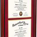 GMFrames Double 8.5x11 Diploma Certificate Frame, Solid Wood & Tempered Glass, Cherry Lacquer Finish & Intricate Rope Detail, Red over Gold Mat