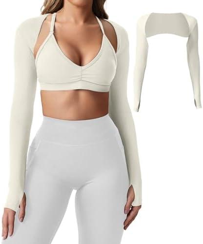 YEOREO Women Crop Top Long Sleeve Bolero Open Front Workout Cropped Shirts Sports Shrug Mediu, White