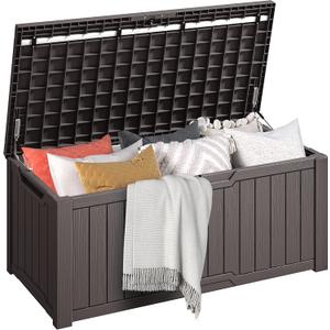 DWVO 120 Gallon Outdoor Storage Deck Box, Weather-Resistant Resin, Versatile for Patio Furnishings, Outdoor Cushions, Garden Tools, and Sports/Pool Gear (Dark Brown)