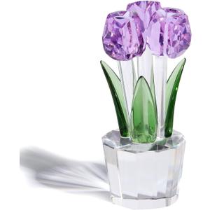 Ornalrist Purple Tulips Flower Crystal Figurine with Vase, Bouquet Flowers Decoration Gifts for Mom Wife Girlfriend Women, Crystal Flower Collectible Home Decor for Valentine's