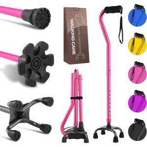 LIXIANG Walking Canes Stablize Women Quad Canes for Seniors & Adults Foldable Adjustable for Men & Women Heavy Duty Freestanding Cane for People with Leg Injuries 3 footings