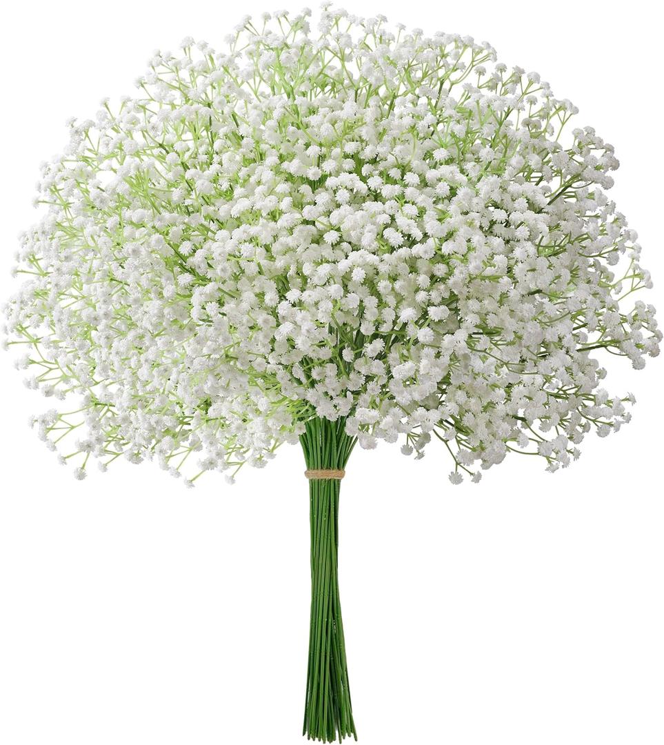 Babys Breath Artificial Flowers, 30 pcs White Flowers Artificial Real Touch Faux Flowers Bouquet Look Real Fake Flowers for Wedding Party Home Garden Tables Centerpieces Office Arrangements Decoration