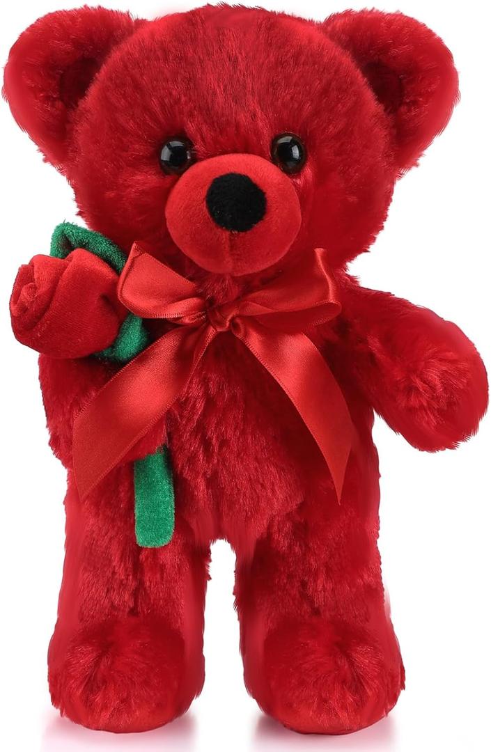Civaner Bear Stuffed Animal Gift with Rose Funny Cute Bear Plush Stuffed Animal for Kids Toddler Mom Mother Day Girlfriend Birthday Wedding, 11.8 Inches(Red)