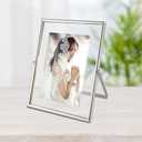 4x6 Floating Picture Frames Set of 2, Made of Metal and Double Real Glass, for Photo Size up to 6x8, Tabletop Display Home or Wedding Decoration (Vertical Silver)