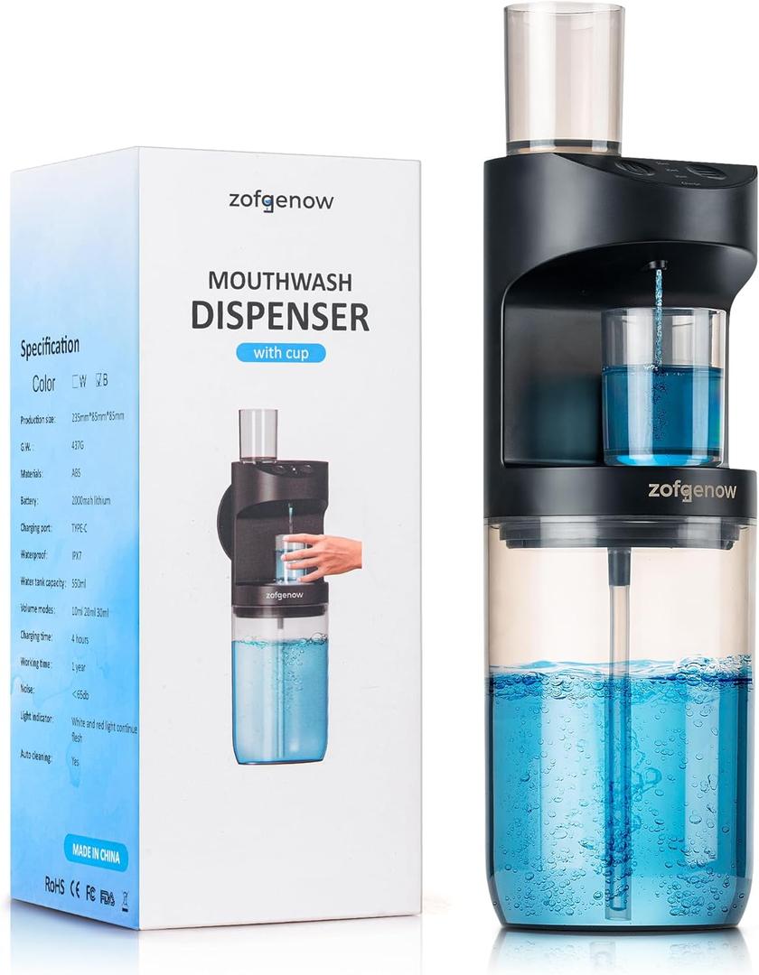 ZOFGENOW Automatic Mouthwash Dispenser for Bathroom,Bathroom Accessories 19.4 Fl Oz Dispensers with Magnetic Cups,Wall Mounted Dispenser,Suitable for All Age Groups,Black