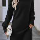 HUUSA Winter Dresses for Women 2025 Fall Puff Long Sleeve Sweaters Loose Mock Neck Outfits Sexy Mini Dress Going Out (Gray, S)