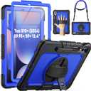 SEYMAC Case for Samsung Galaxy Tab S10+ Plus 2024/ S9 FE+ Plus/ S9+ Plus 12.4" 2023, Heavy Duty Shockproof Protective Case with Screen Protector, Stand, Hand/Shoulder Strap and Pen Holder, Blue
