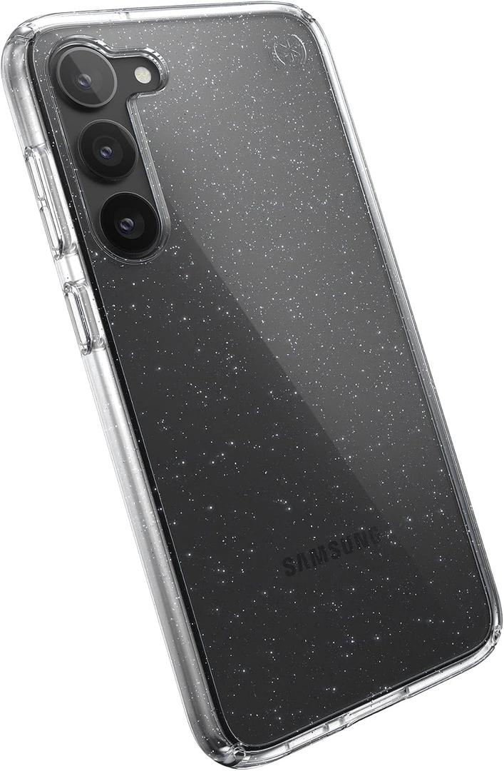 Speck Products Presidio Perfect Glitter Case Fits Samsung Galaxy S23+, Clear with Platinum Glitter