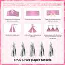 Ouddy Life Pink Happy Birthday Party Decorations for Women Girls, Pink Happy Birthday Love Crown Bow Bottle Lipstick Balloons Fringe Curtain for Princess Birthday Wedding Mother's Day Party Supplies