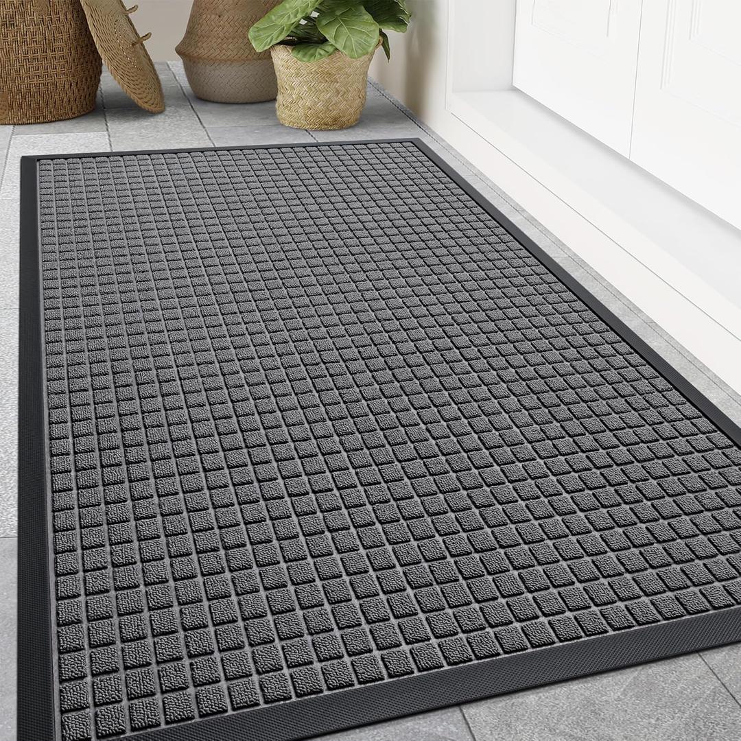 Smiry Front Door Mat Outside Entrance, Heavy Duty Natural Rubber Doormat, Non Slip, Trap Dirt and Moisture, Easy Clean, Low Profile Welcome Floor Mats for Indoor Outdoor Entry, 70x46.5 Inch, Grey