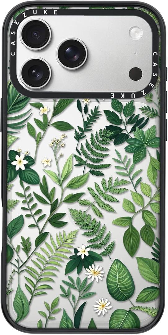 Clear TPU Phone Case Cover for iPhone with Design, Drop Protection, Cute Case for Girl Women (Clear-Green Leaf, iPhone 17 Pro)