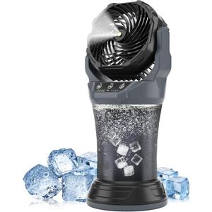 AVV Portable Misting Fan with RGB Ambient Light- 2L Water Tank, 4 Speeds & Spray Mist Fan, 30000mAh Rechargeable Misting Fans for Outdoor/Indoor Fans for Camping, Patio, Garden, Grey-Black